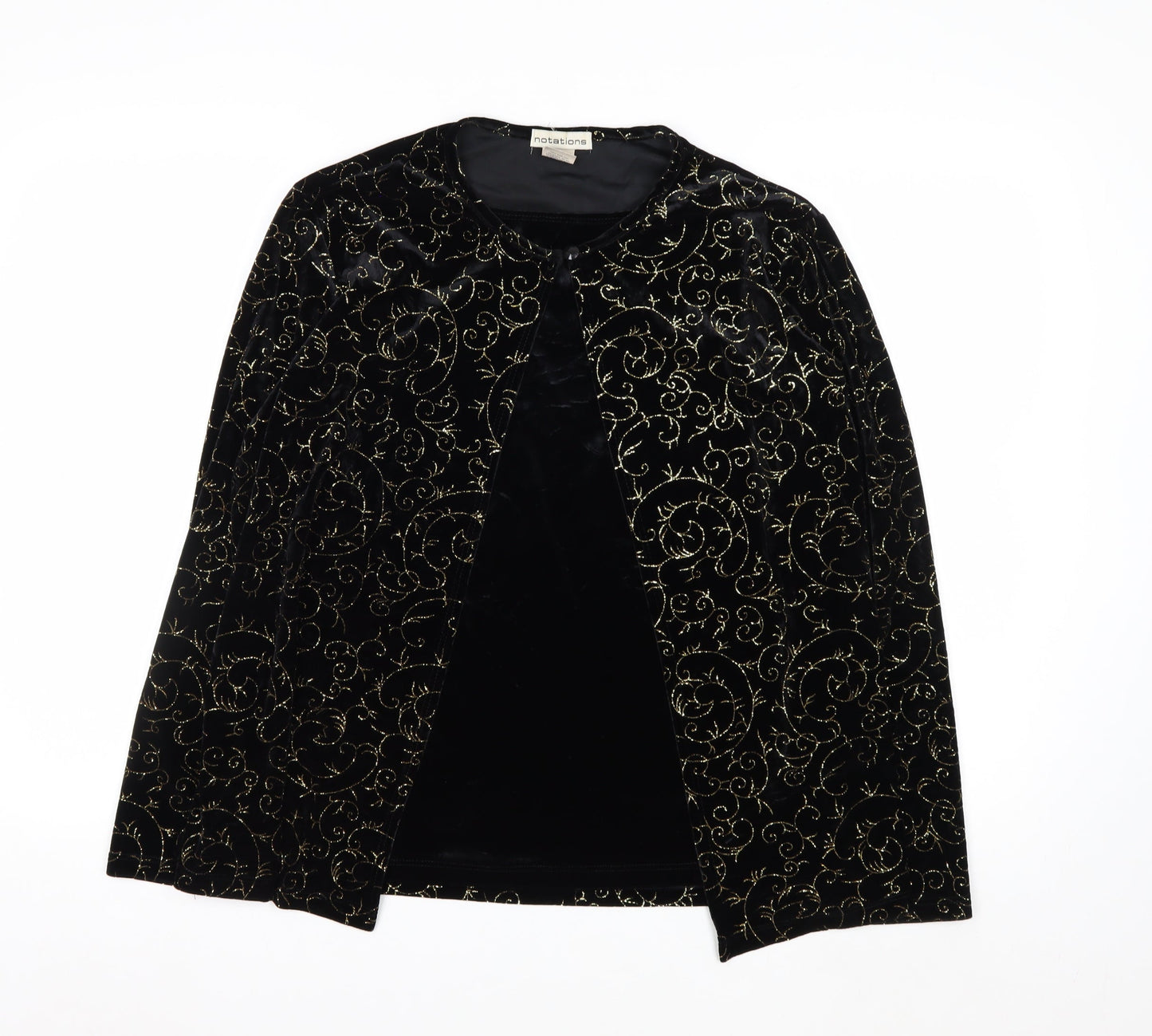 Notations Womens Black Velvet Glitter Embroidered Kimono Blouse L