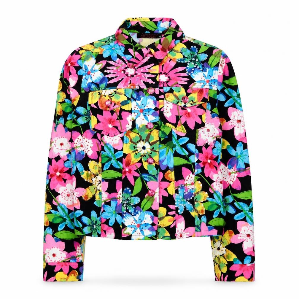 New Identity Women's Multicoloured Floral Cotton Jacket Size S