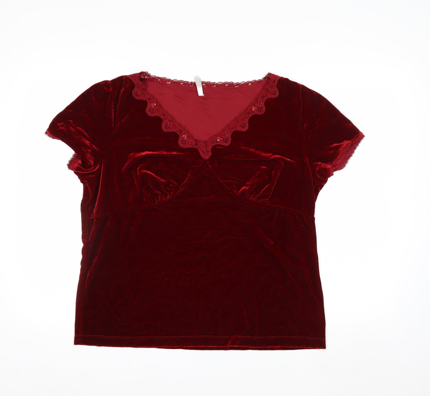 White Stag Women’s Red Velvet Lace V-Neck Short Sleeve Blouse XL