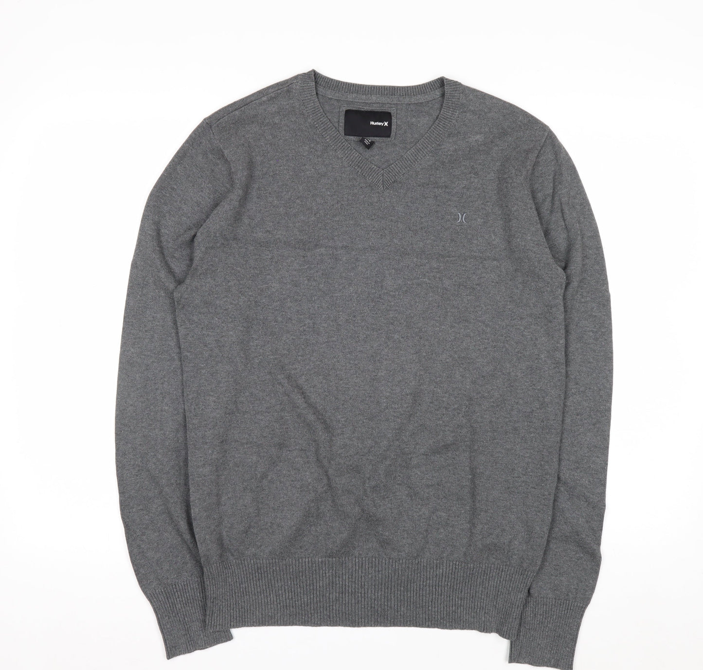 Hurley Men Grey V-Neck Cotton Pullover Jumper Medium