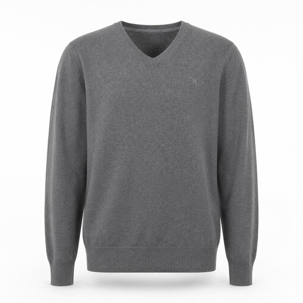 Hurley Men Grey V-Neck Cotton Pullover Jumper Medium