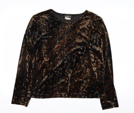 Libra Women's Brown Floral Velvet Long Sleeve Blouse Size XL