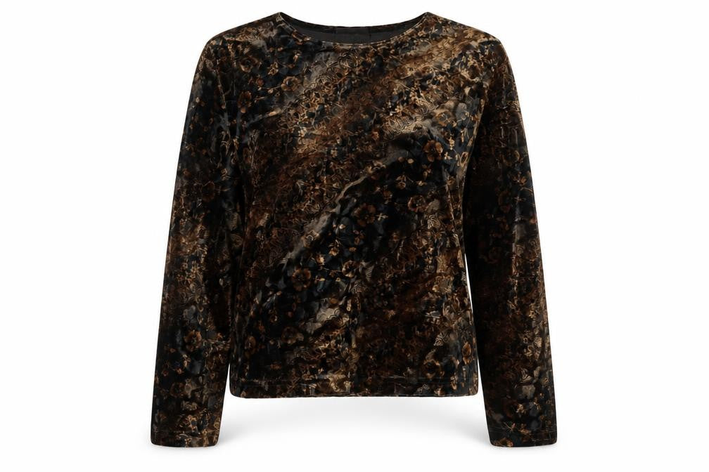 Libra Women's Brown Floral Velvet Long Sleeve Blouse Size XL