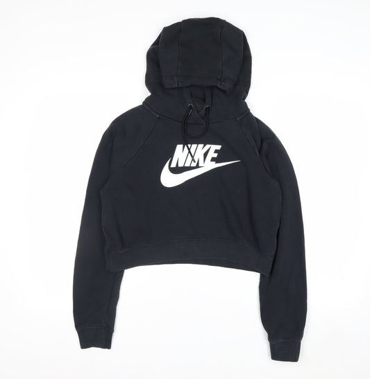 Nike Women Black Small Cropped Pullover Hoodie Sweatshirt