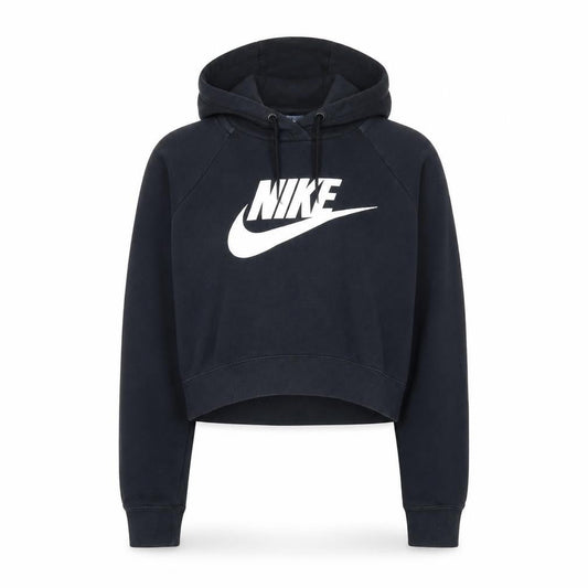 Nike Women Black Small Cropped Pullover Hoodie Sweatshirt