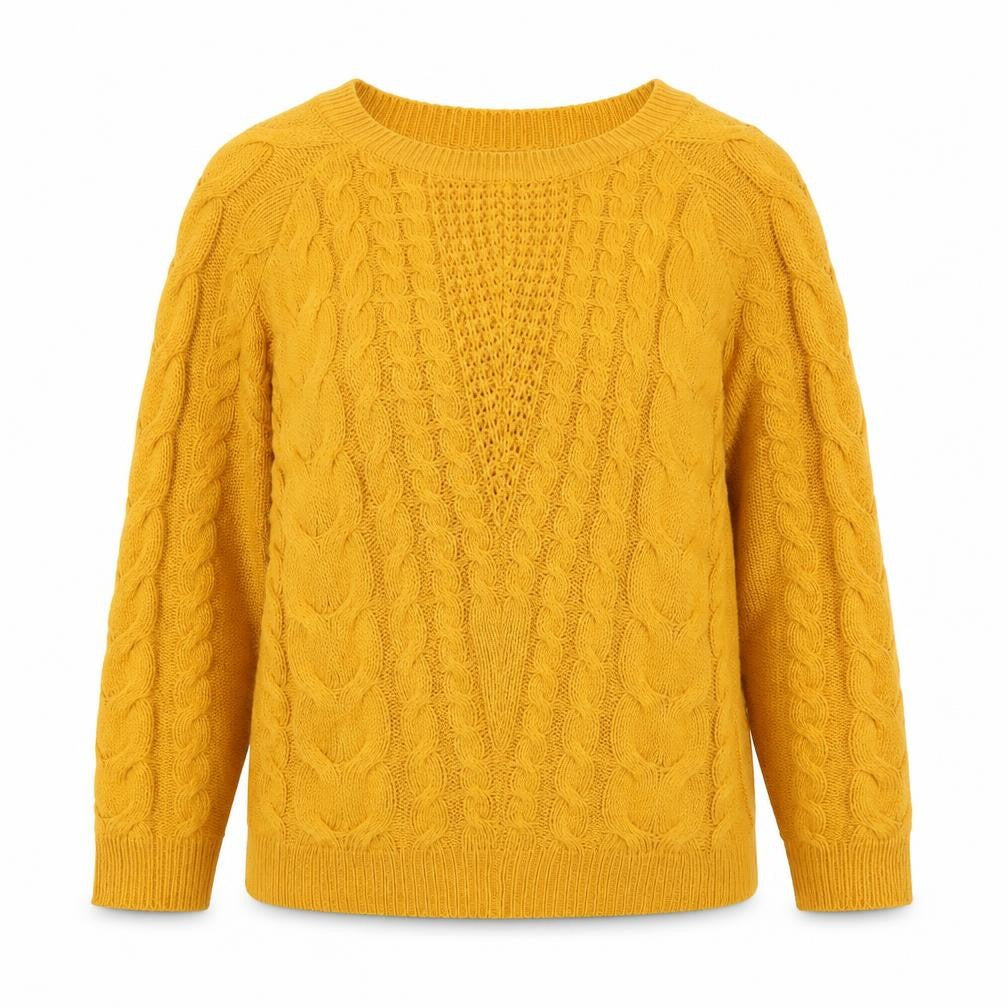 Bassini Women’s Yellow Cable-Knit Acrylic Jumper XL
