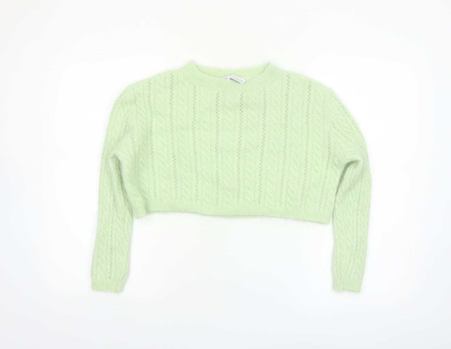 Zara Women's Green Cable-Knit Alpaca Wool Blend Jumper Size 8