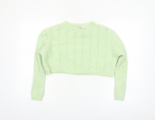 Zara Women's Green Cable-Knit Alpaca Wool Blend Jumper Size 8
