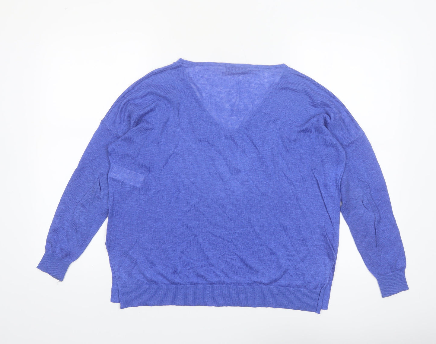 Mint Velvet Women's Blue Linen V-Neck Long Sleeve Blouse Size 8
