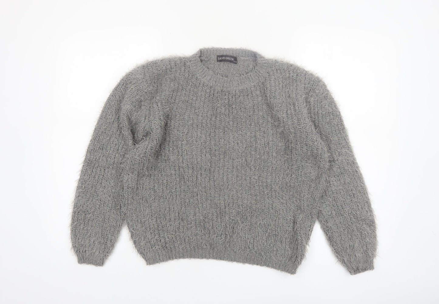 Salvo Green Women's Grey Chunky Knit Crew Neck XL Jumper