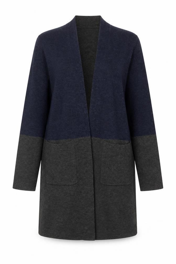 Hobbs Women’s Grey & Navy Colour Block Long Knit Cardigan M