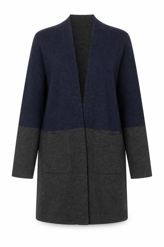 Hobbs Women’s Grey & Navy Colour Block Long Knit Cardigan M