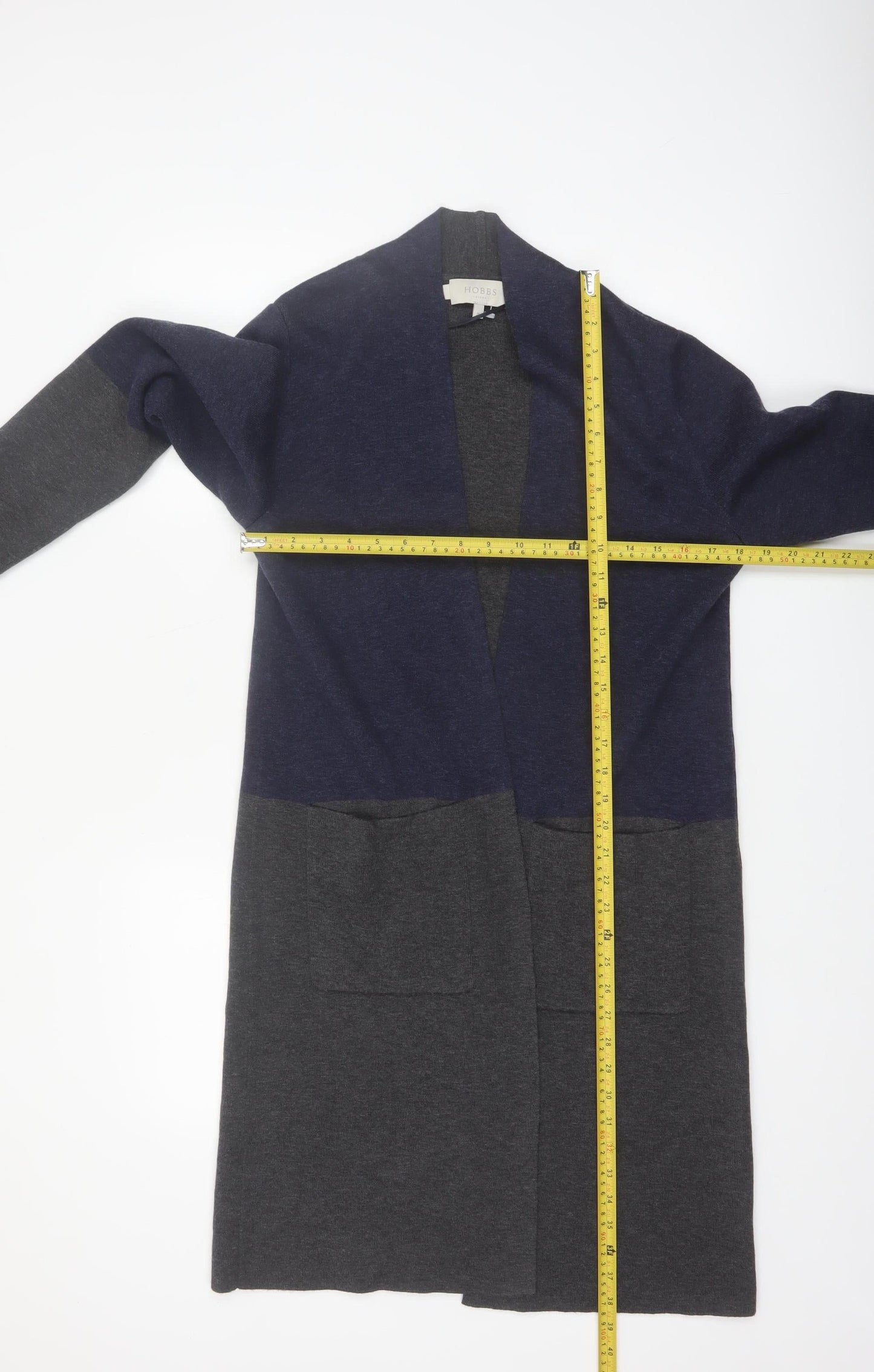 Hobbs Women’s Grey & Navy Colour Block Long Knit Cardigan M