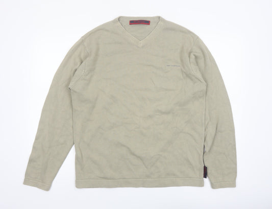 Ben Sherman Men's Beige Cotton V-Neck Pullover Jumper M
