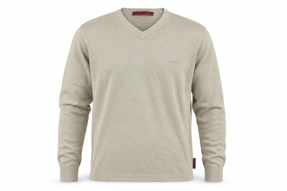 Ben Sherman Men's Beige Cotton V-Neck Pullover Jumper M