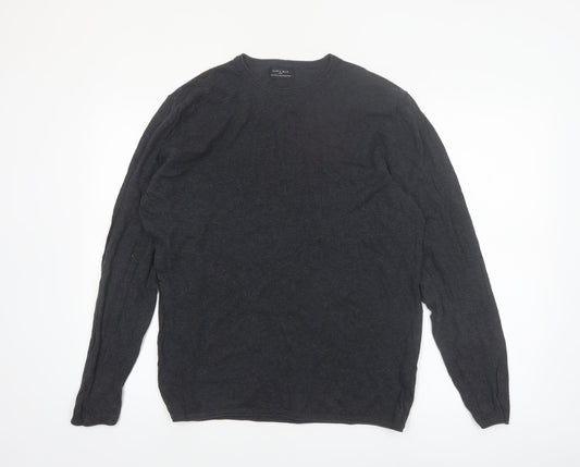 Zara Man Black Cotton Crew Neck Pullover Jumper XL