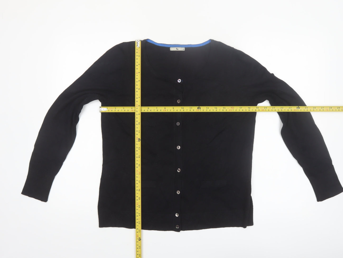 Tu Women's Black Size 14 Crew Neck Button Cardigan