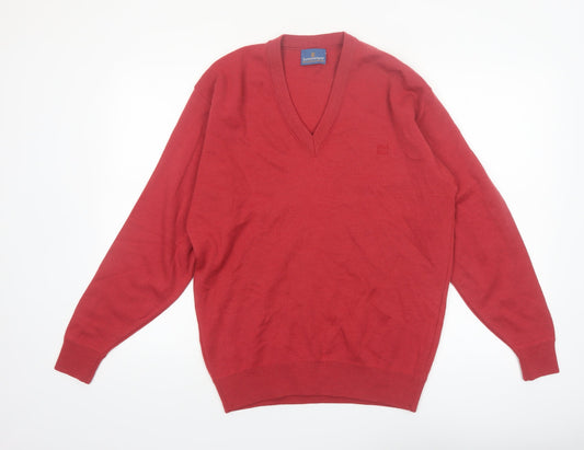 Summerland Men Red Wool Blend V-Neck Pullover Jumper M