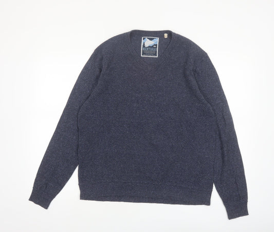 Mantaray Men's Blue Cotton V-Neck Jumper Size M