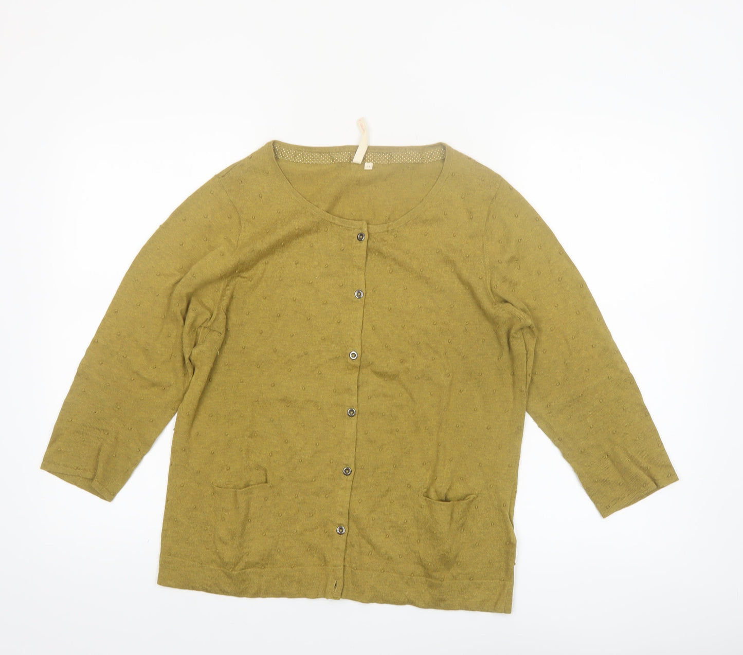 White Stuff Women Green Cotton 3/4 Sleeve Cardigan Size 14