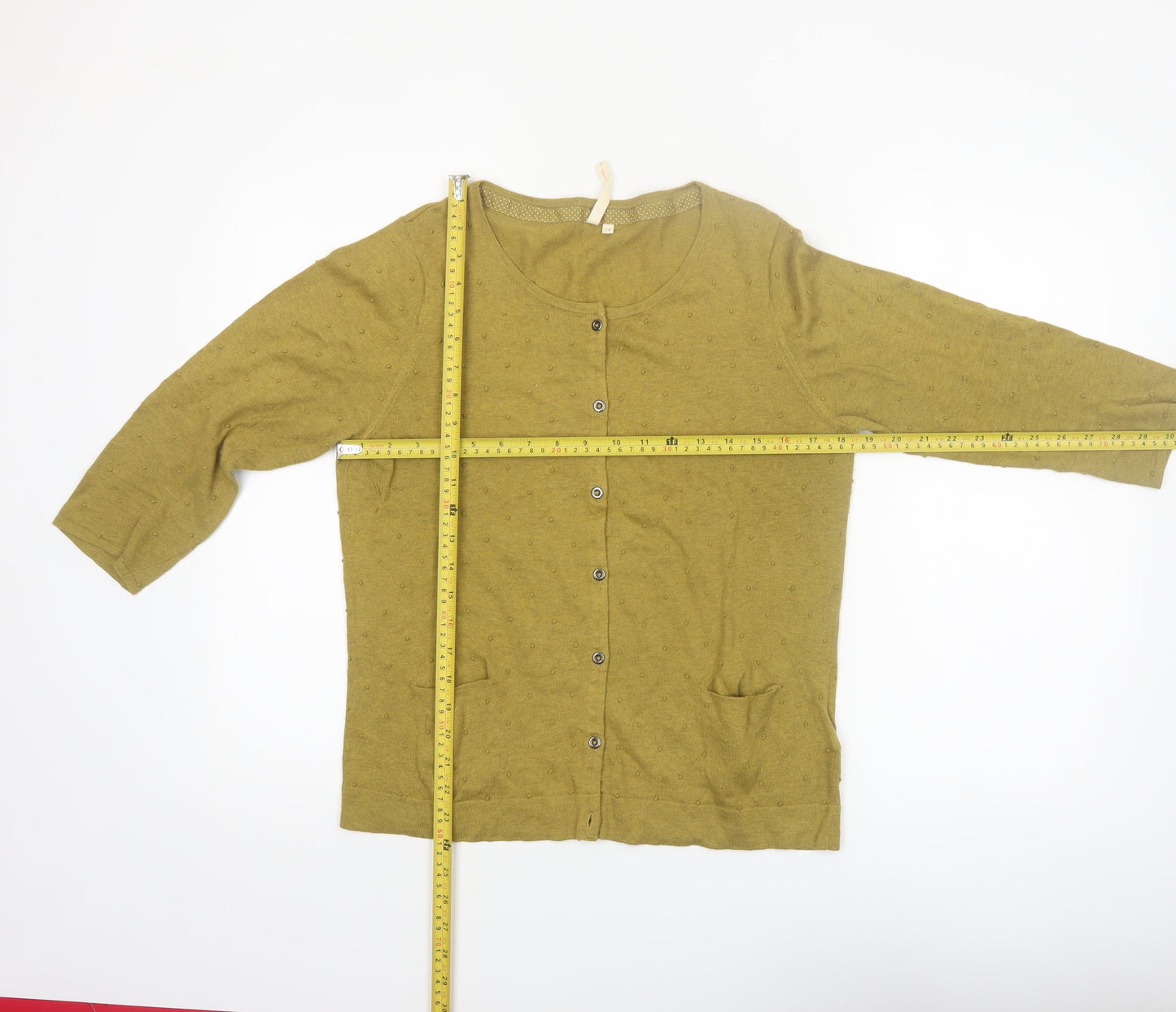 White Stuff Women Green Cotton 3/4 Sleeve Cardigan Size 14