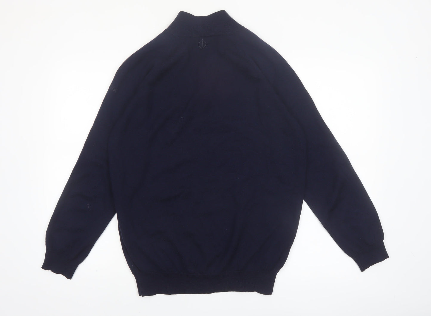 Oscar Jacobson Men's Blue Wool 1/4 Zip Jumper Size L