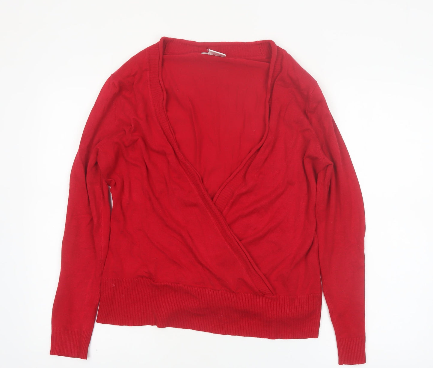 Wallis Women Red Wrap V-Neck Jumper Size 16 Long Sleeve Knit