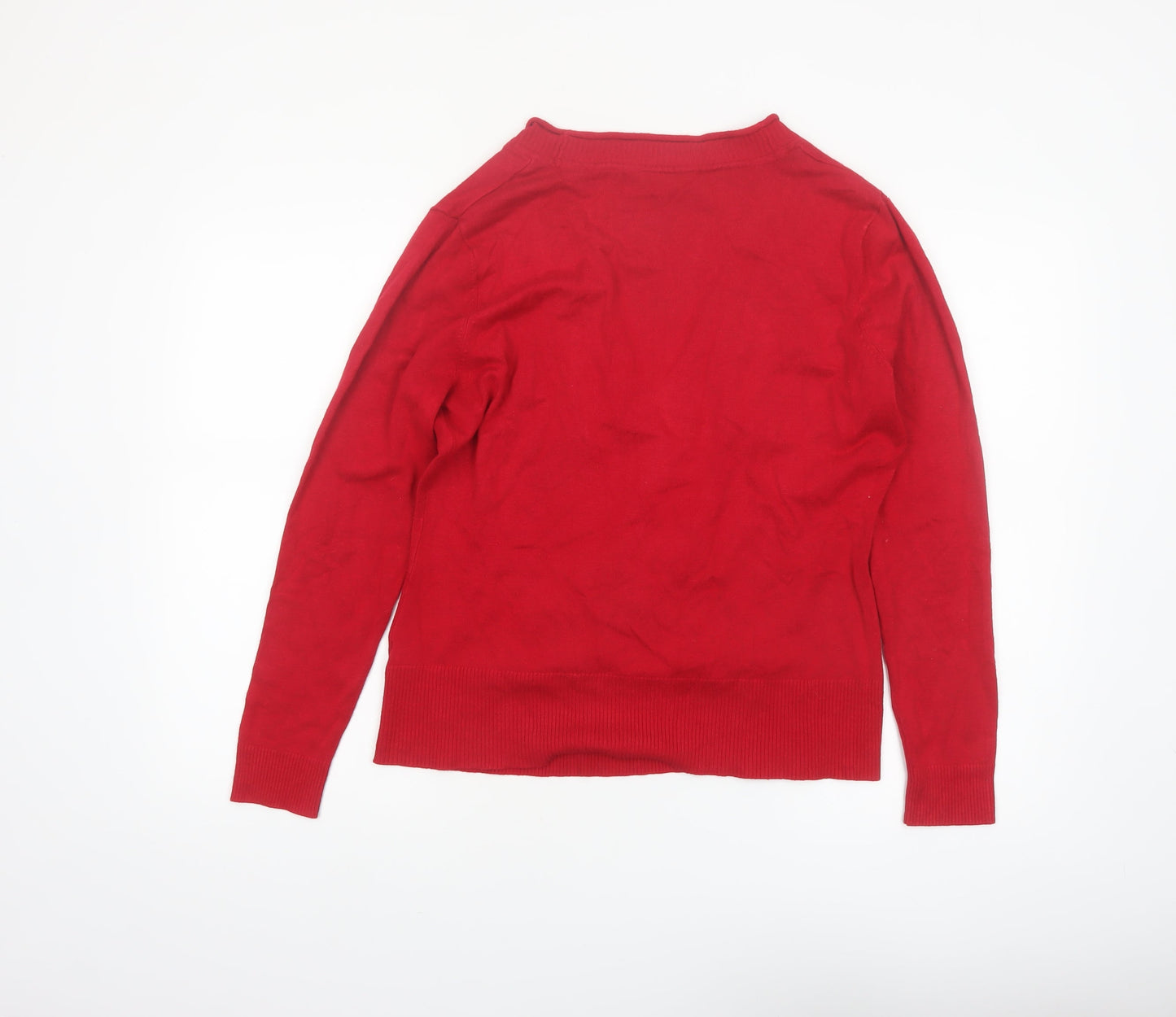 Wallis Women Red Wrap V-Neck Jumper Size 16 Long Sleeve Knit