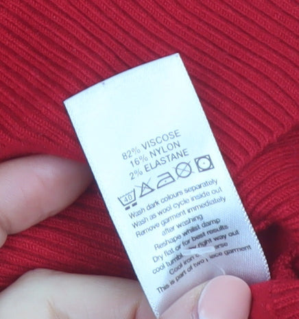 Wallis Women Red Wrap V-Neck Jumper Size 16 Long Sleeve Knit