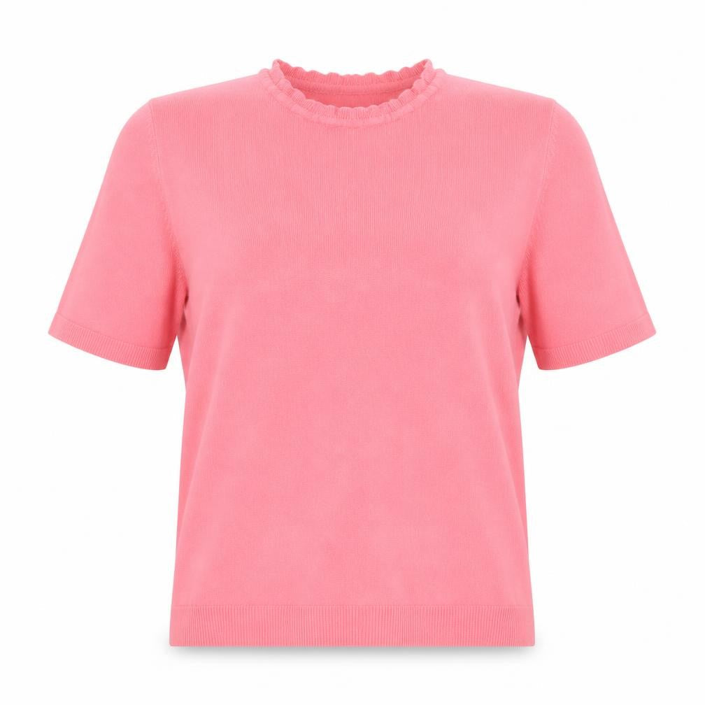 Bonmarché Women's Pink Short Sleeve Acrylic Mock Neck Jumper Size 12