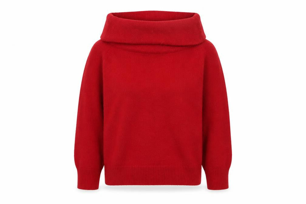 H&M Women Red Roll Neck Jumper Wool Blend Size 12 Winter Knitwear