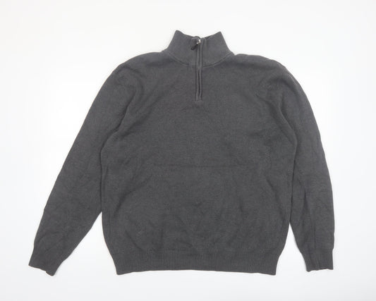 Next Men's Grey Cotton 1/2 Zip High Neck Jumper Size L
