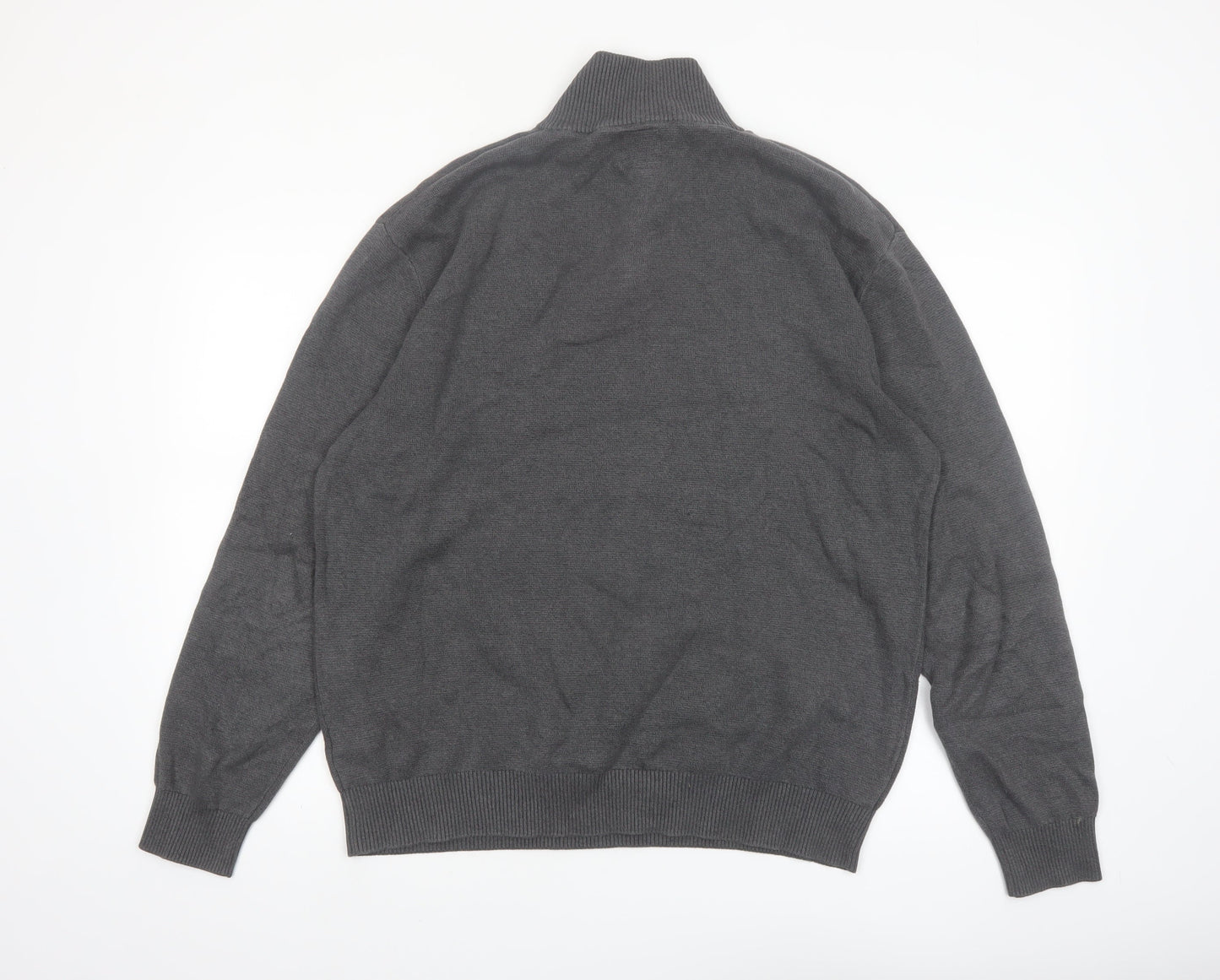 Next Men's Grey Cotton 1/2 Zip High Neck Jumper Size L