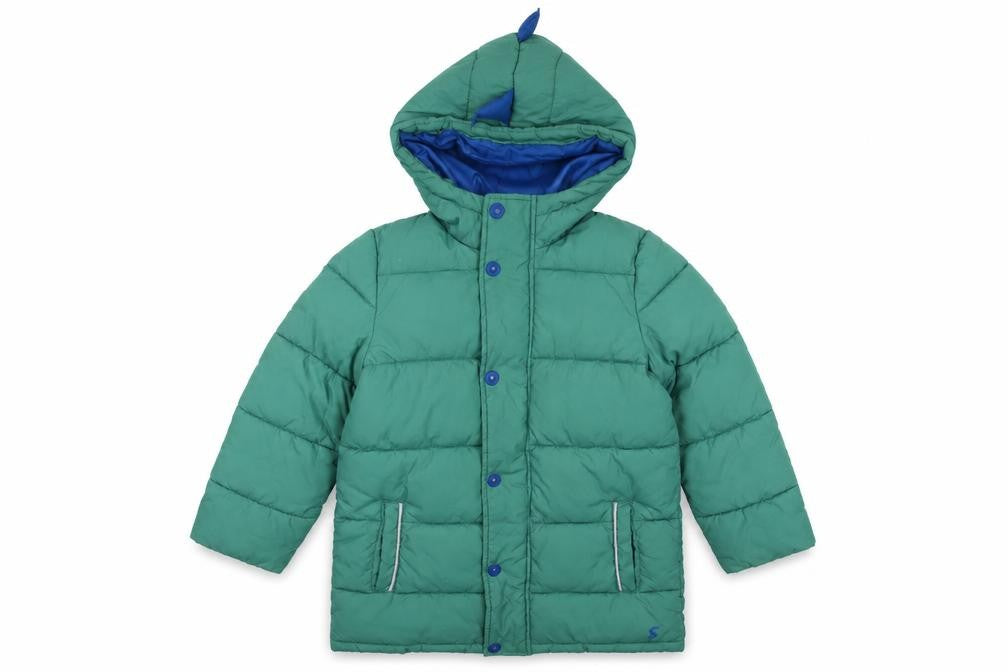 Joules Boys Green Dinosaur Hooded Puffer Coat 5 Years Winter Jacket