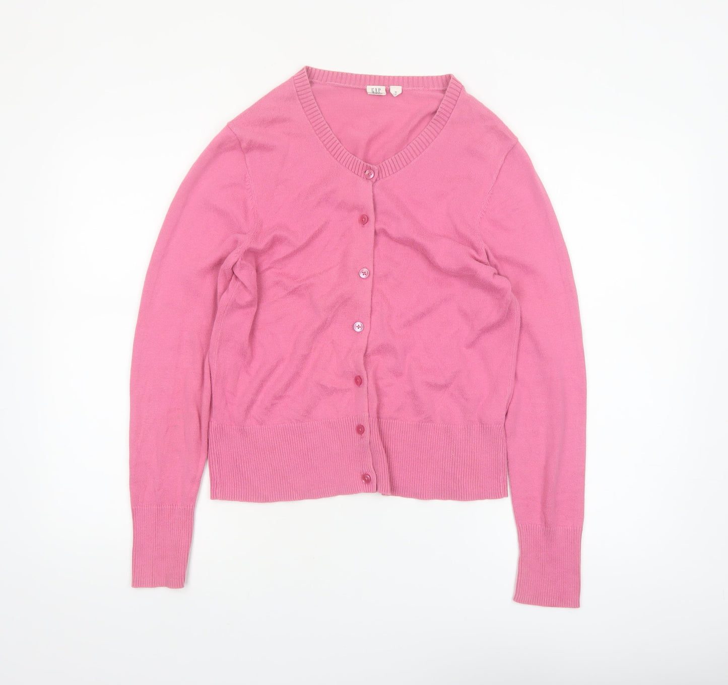 GAP Women Pink Cotton V-Neck Cardigan Jumper M