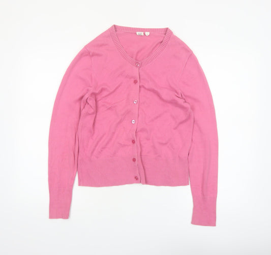 GAP Women Pink Cotton V-Neck Cardigan Jumper M