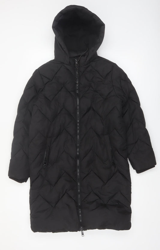 Threadbare Girls Black Hooded Long Quilted Puffer Coat 11-12 Years