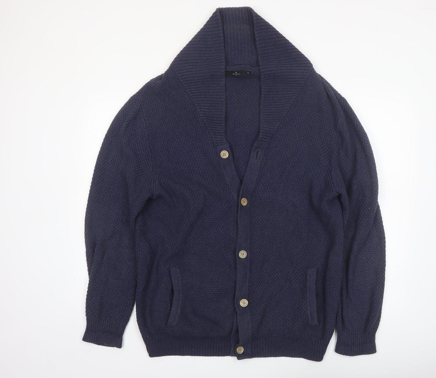 Jeff Banks Men’s Blue Cotton Knit Shawl Collar Cardigan XL Classic Fit