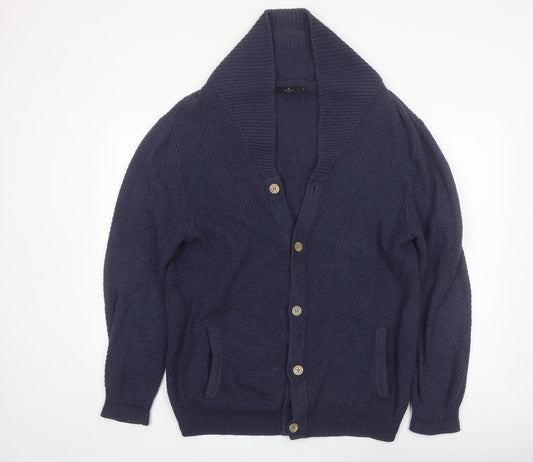 Jeff Banks Men’s Blue Cotton Knit Shawl Collar Cardigan XL Classic Fit