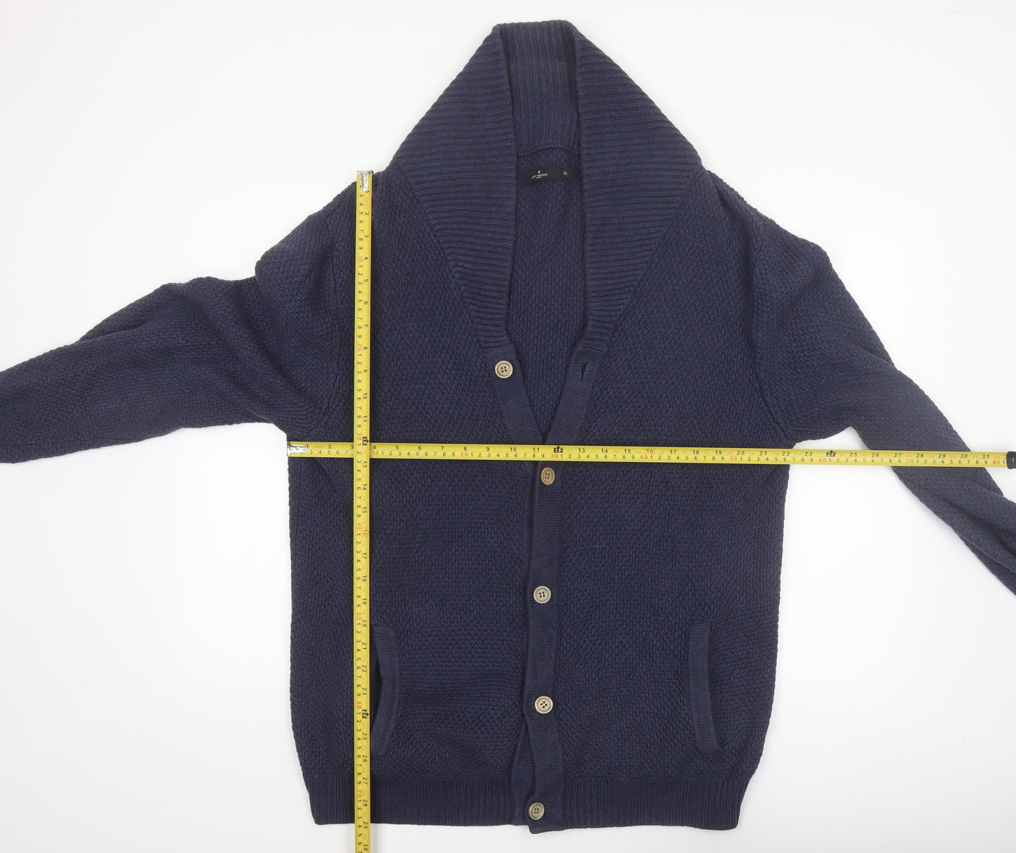 Jeff Banks Men’s Blue Cotton Knit Shawl Collar Cardigan XL Classic Fit
