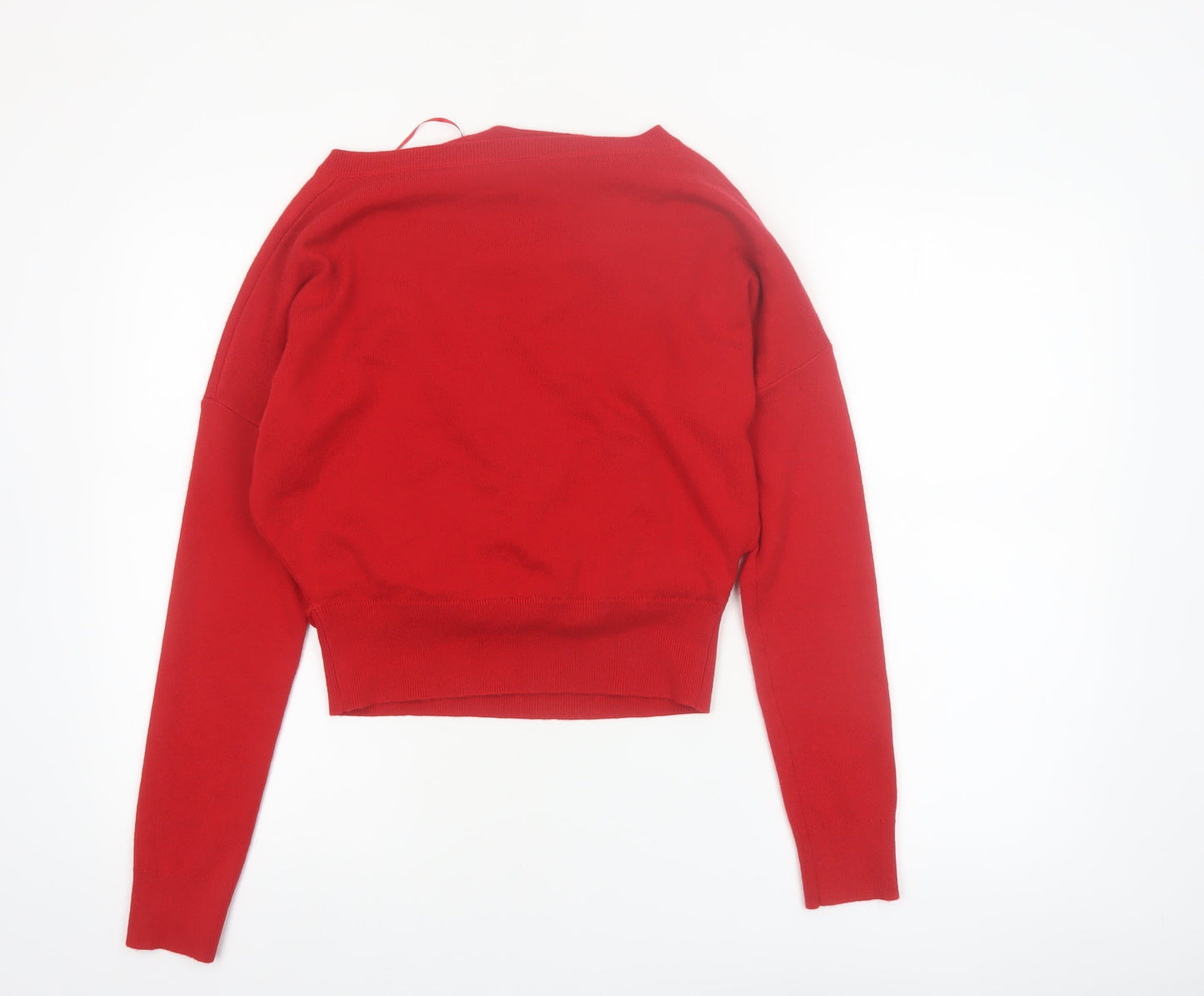 ZARA Women Red V-Neck Wrap Cardigan Jumper Size 14