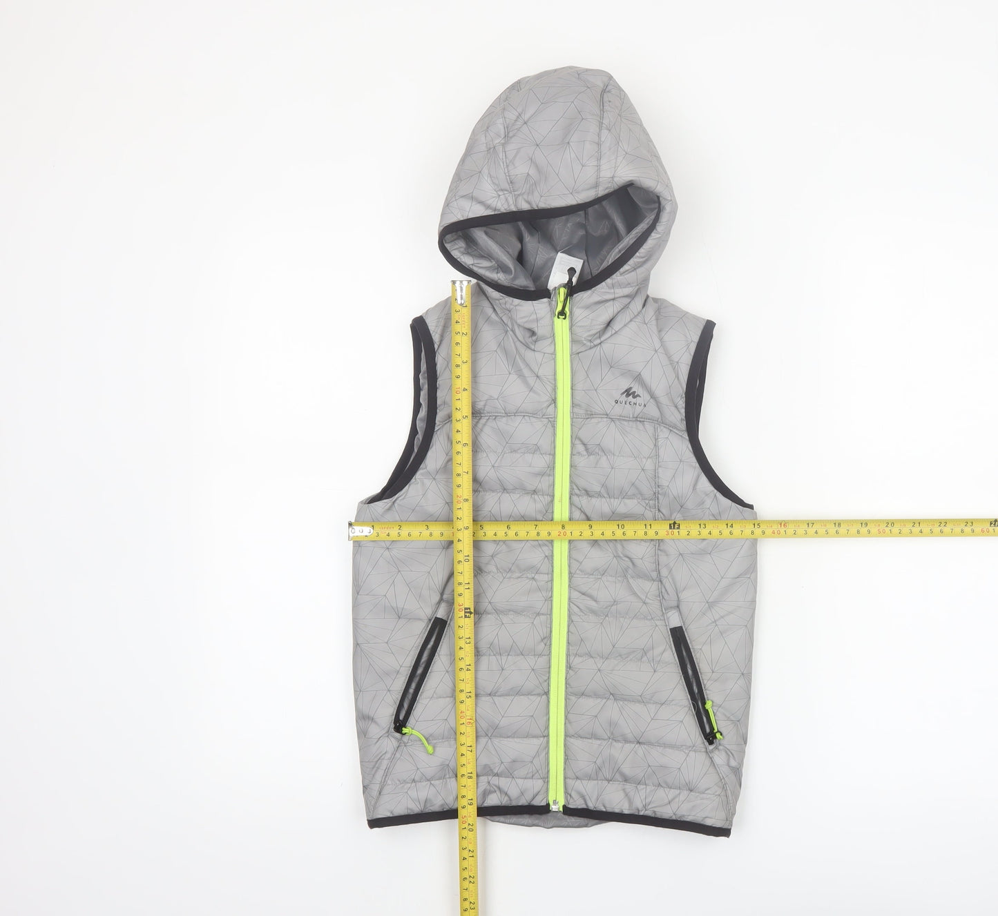 Quechua Boys Grey Hooded Puffer Gilet 7-8 Years Lightweight Outdoor Waistcoat