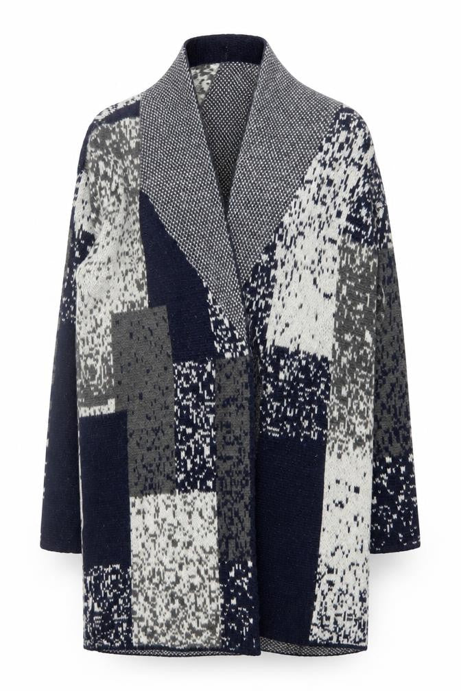 George Women’s Blue Grey Geometric Knit Open Cardigan Size 12