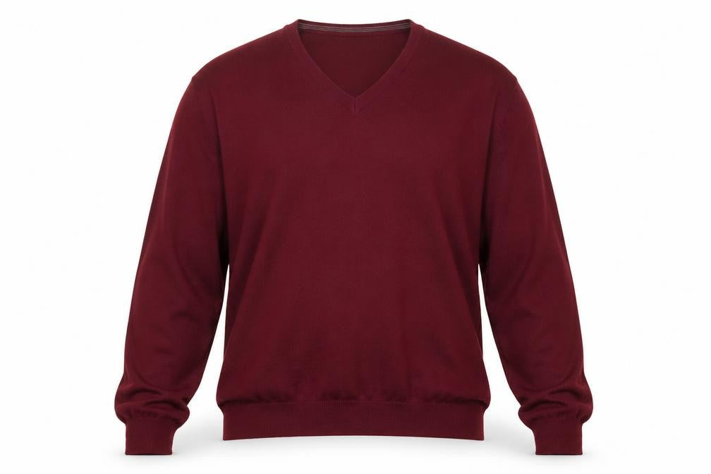 John Lewis Men Red 2XL V-Neck Pure Merino Wool Jumper