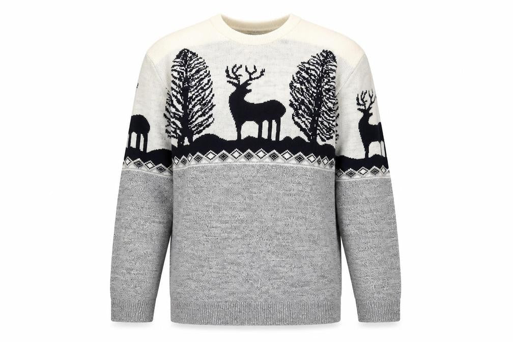 boohooMAN Men's Grey XL Pullover Christmas Reindeer Knit Jumper