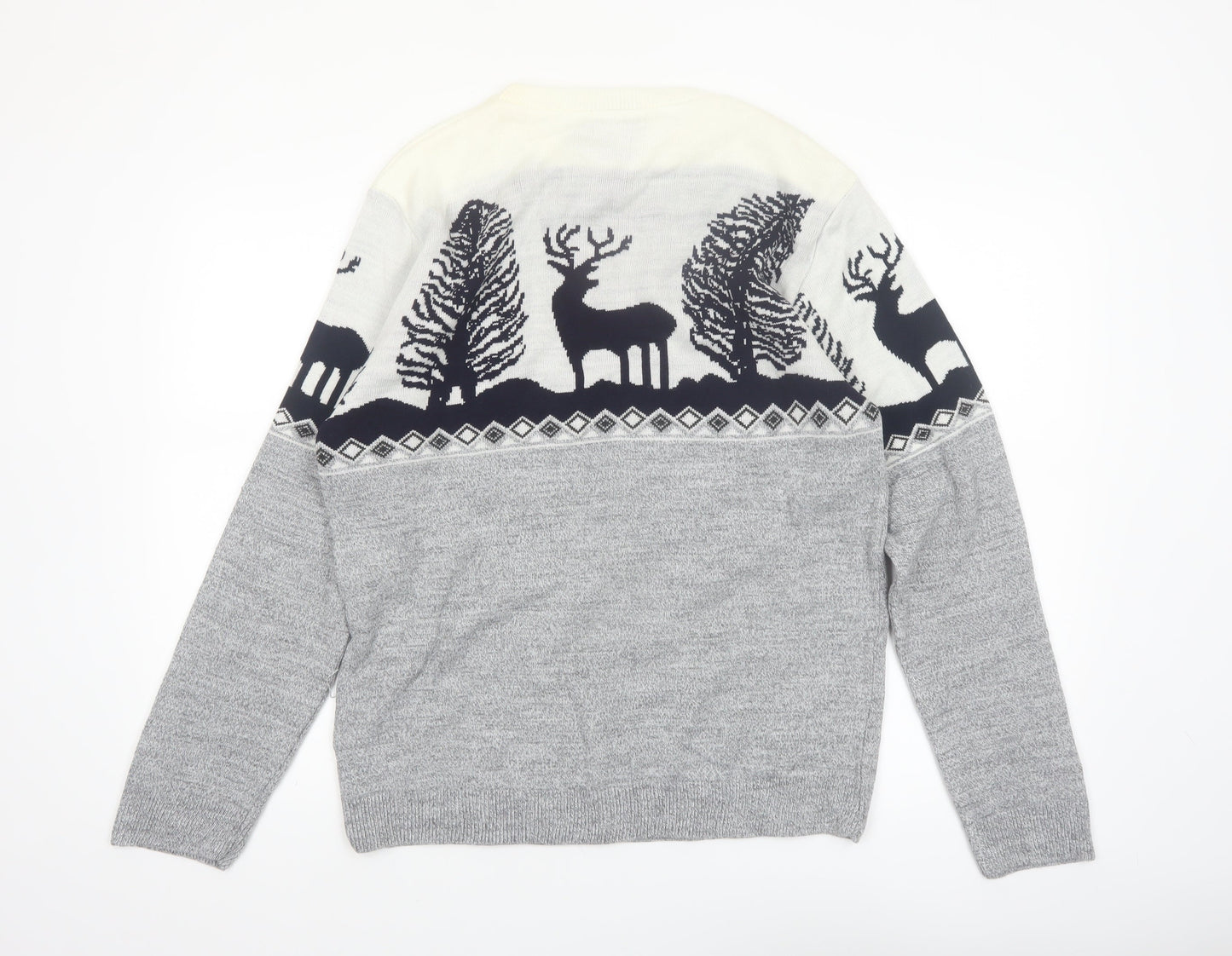 boohooMAN Men's Grey XL Pullover Christmas Reindeer Knit Jumper