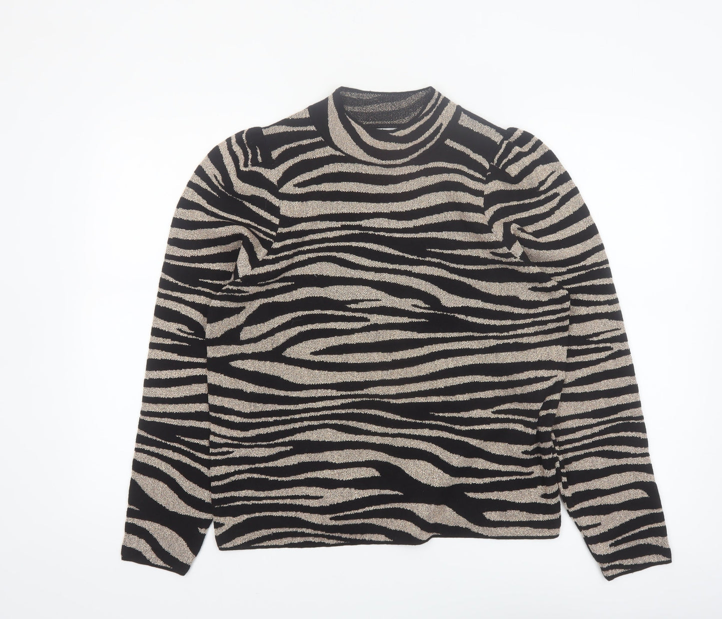 Next Women’s Black Zebra Print High Neck Pullover Jumper Size 14
