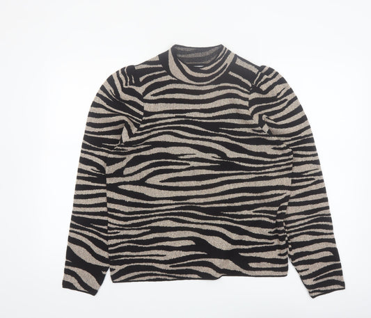 Next Women’s Black Zebra Print High Neck Pullover Jumper Size 14