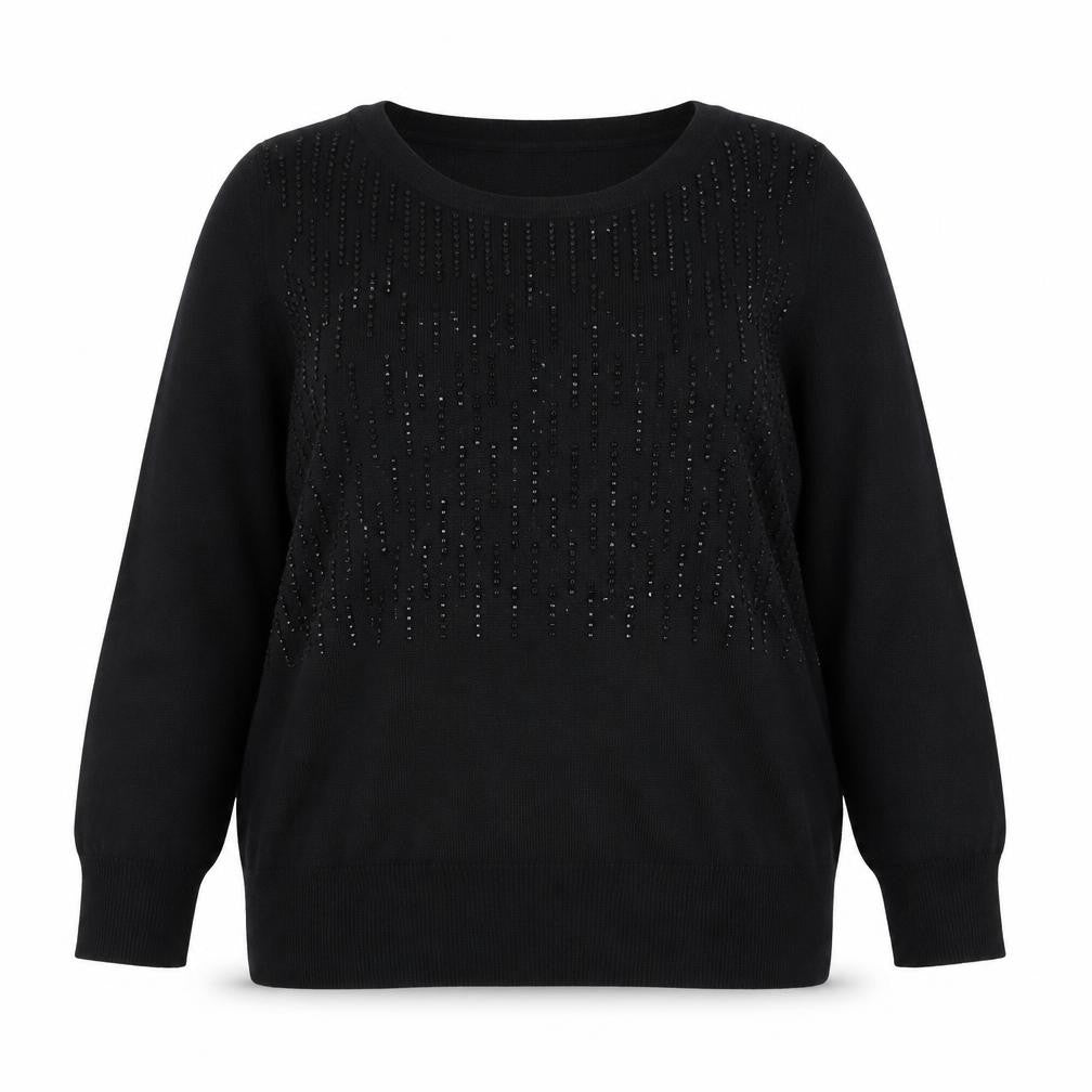Next Women Black Beaded Pullover Jumper Size 16 Cotton Knit