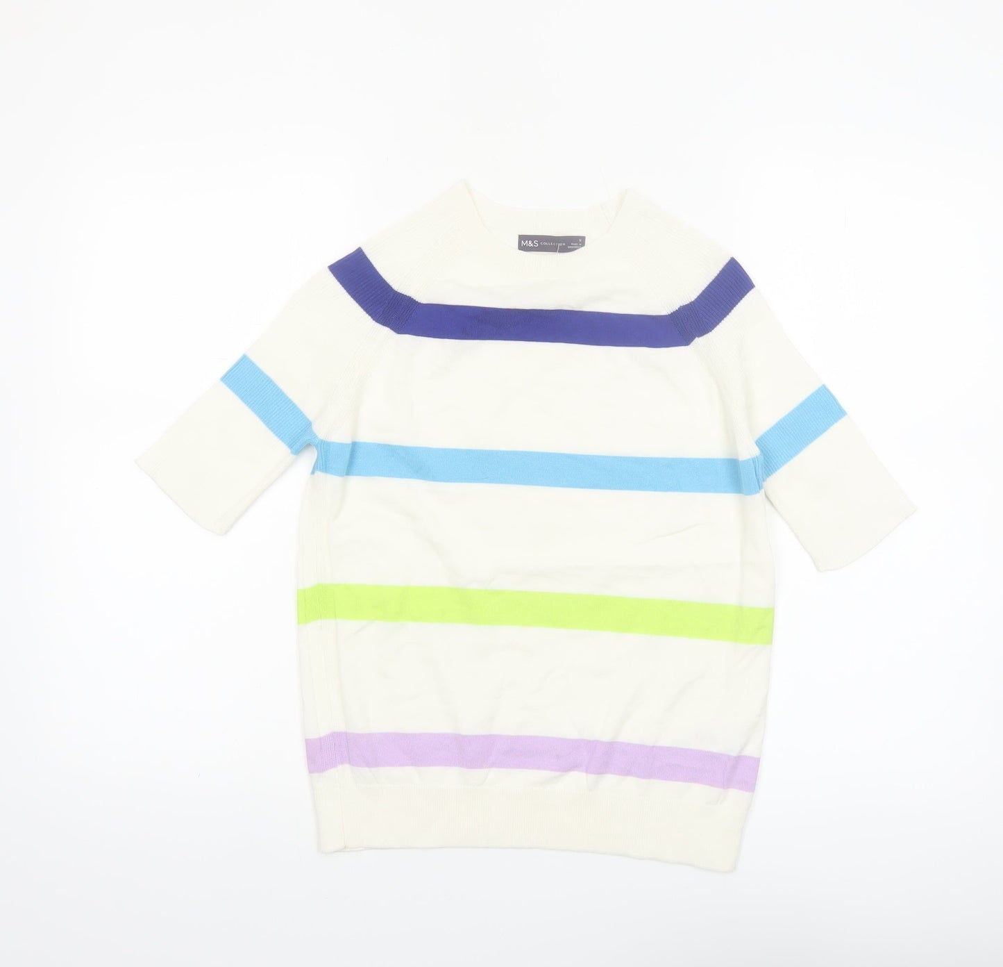 Marks and Spencer Women's Multicoloured Striped Cotton Knit Jumper Size S